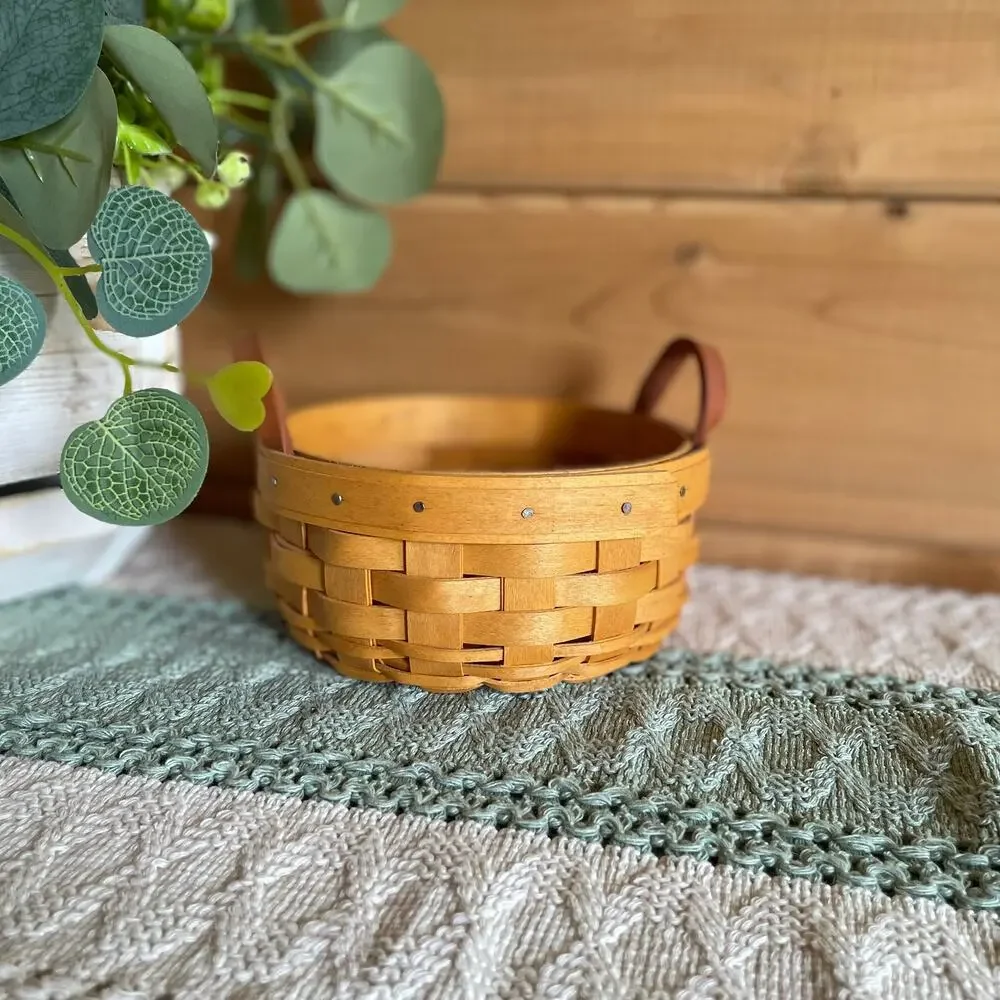 Vintage Cottagecore Longaberger Mini Basket with leather handles